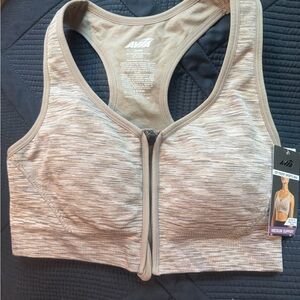 Avia Zipper Front Sports Bra - Beige and Gray